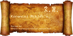 Korencsi Miklós névjegykártya